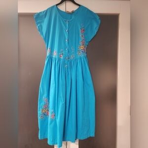 Vtg Sea Wind Floral Midi Dress Embroidered